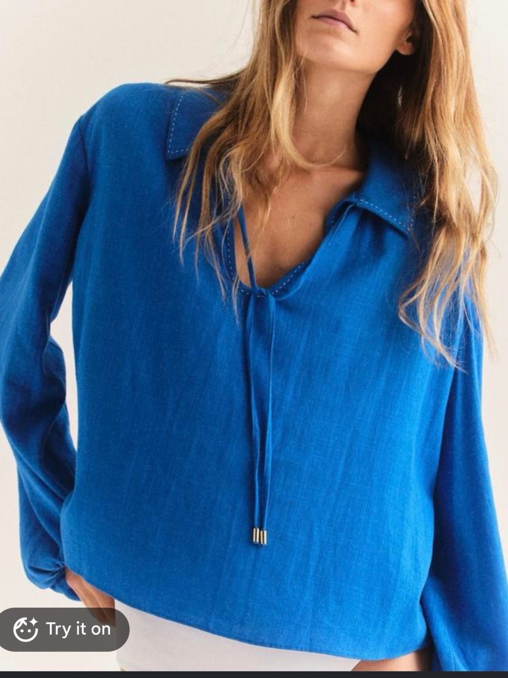 Women's V-Neck Tunic Blouse in Bright Blue